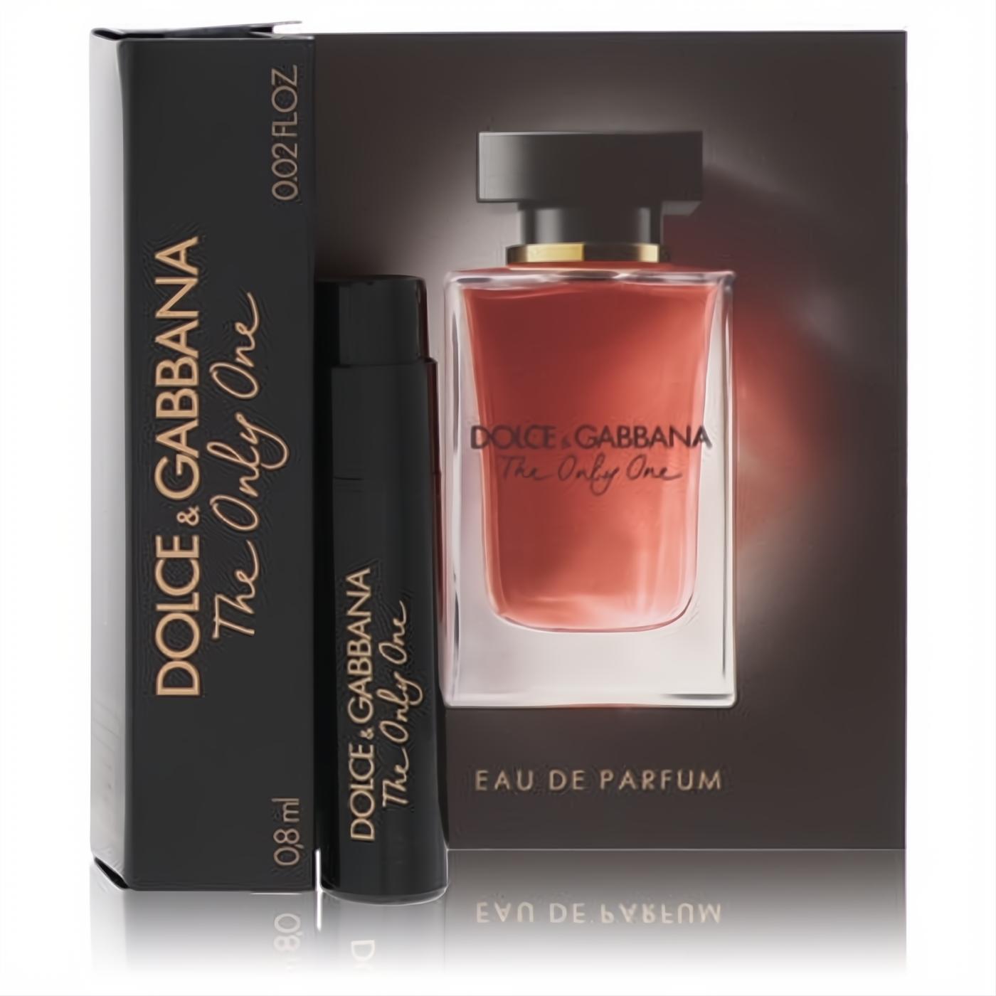 Dolce & Gabbana The Only One .02 oz perfume sample vial in a sleek black box, with the luxurious full-size amber fragrance bottle.
