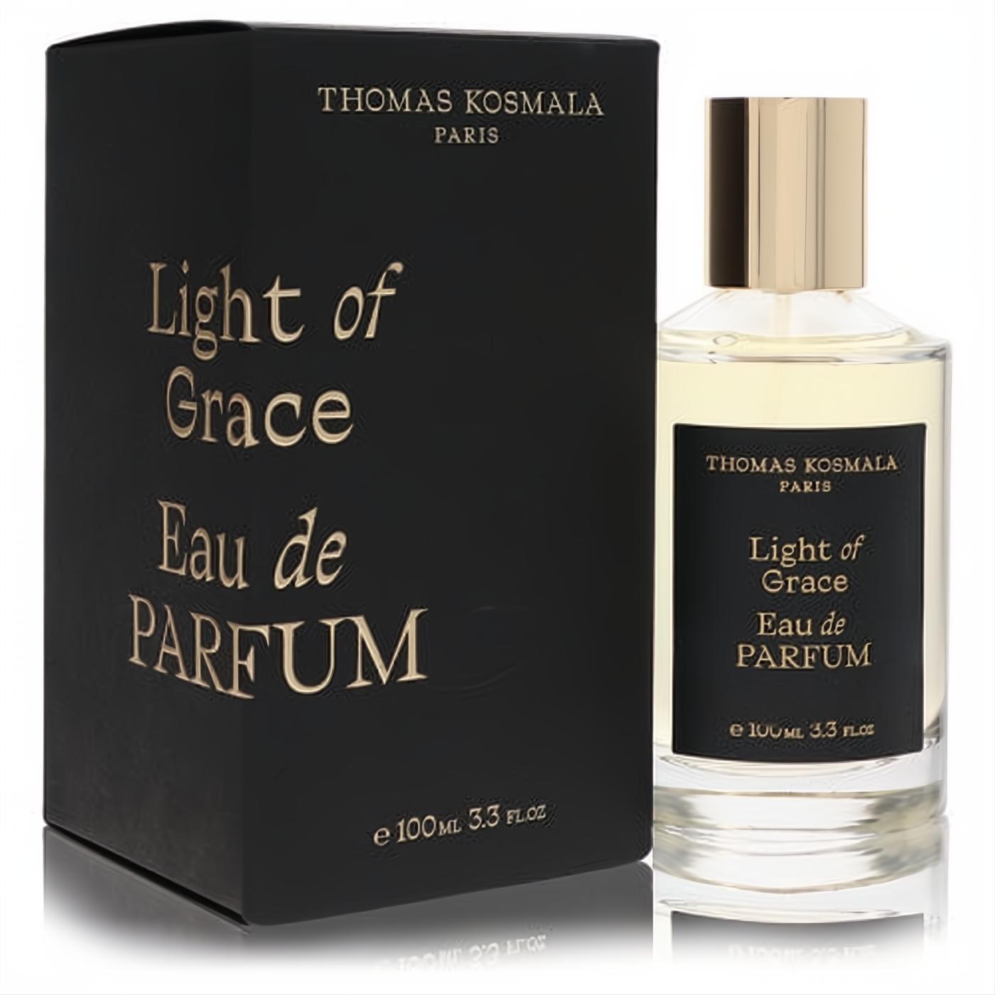 Experience Thomas Kosmala Light Of Grace unisex EDP. Luxurious 3.3 fl.oz clear glass bottle with gold cap and elegant black box.