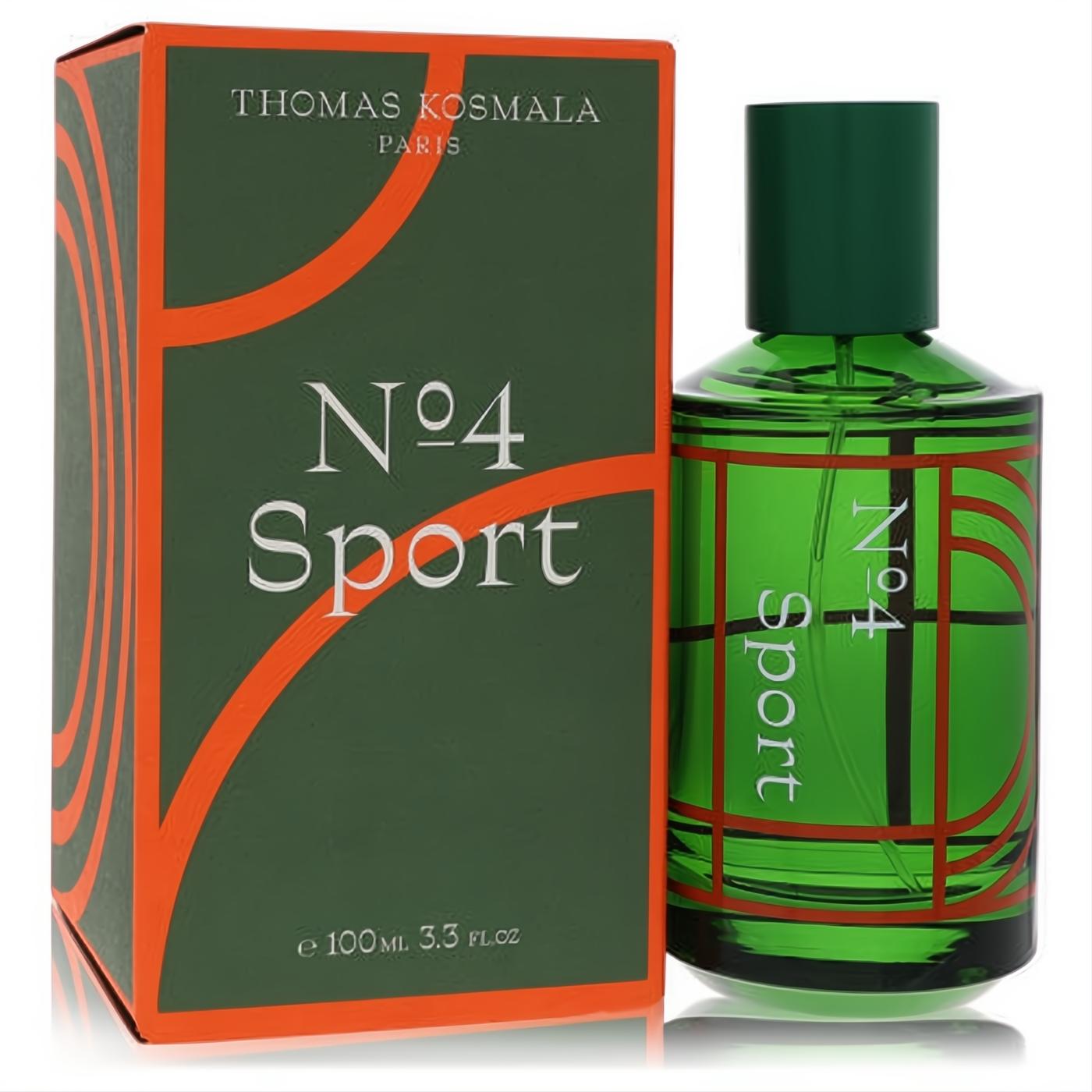 Elevate your scent with Thomas Kosmala No 4 Sport unisex EDP. Vibrant green bottle & box, bold orange lines, 3.3 oz.