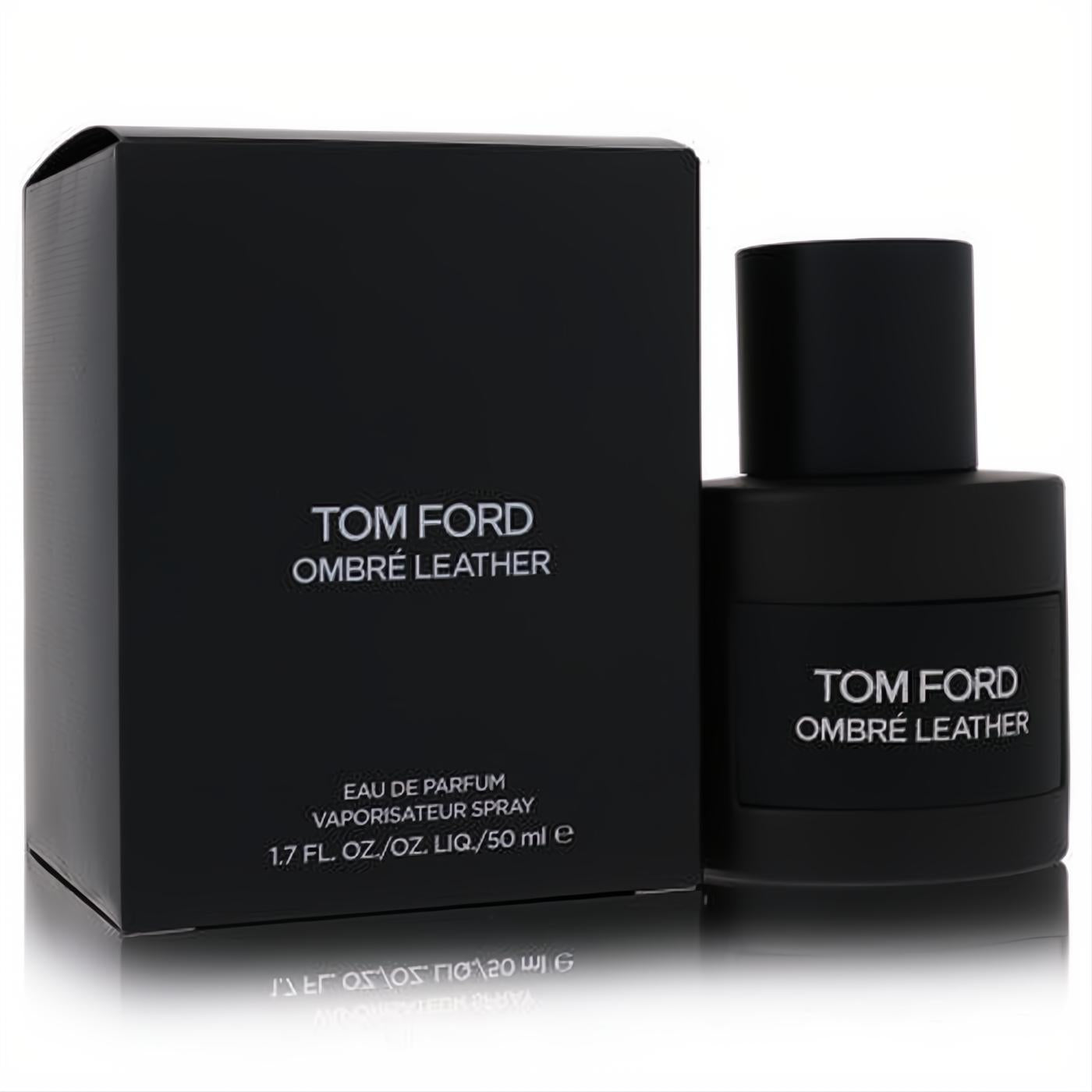 Luxurious Tom Ford Ombré Leather 1.7 oz Eau de Parfum in a sleek matte black bottle and matching box.