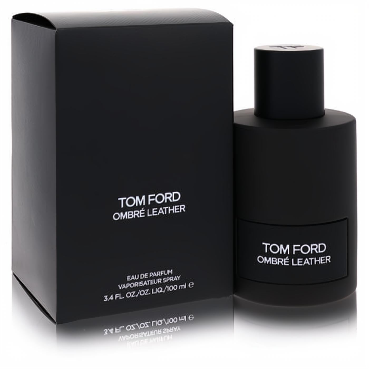 Luxurious Tom Ford Ombre Leather 3.4 oz EDP in a sleek matte black bottle with matching minimalist packaging.