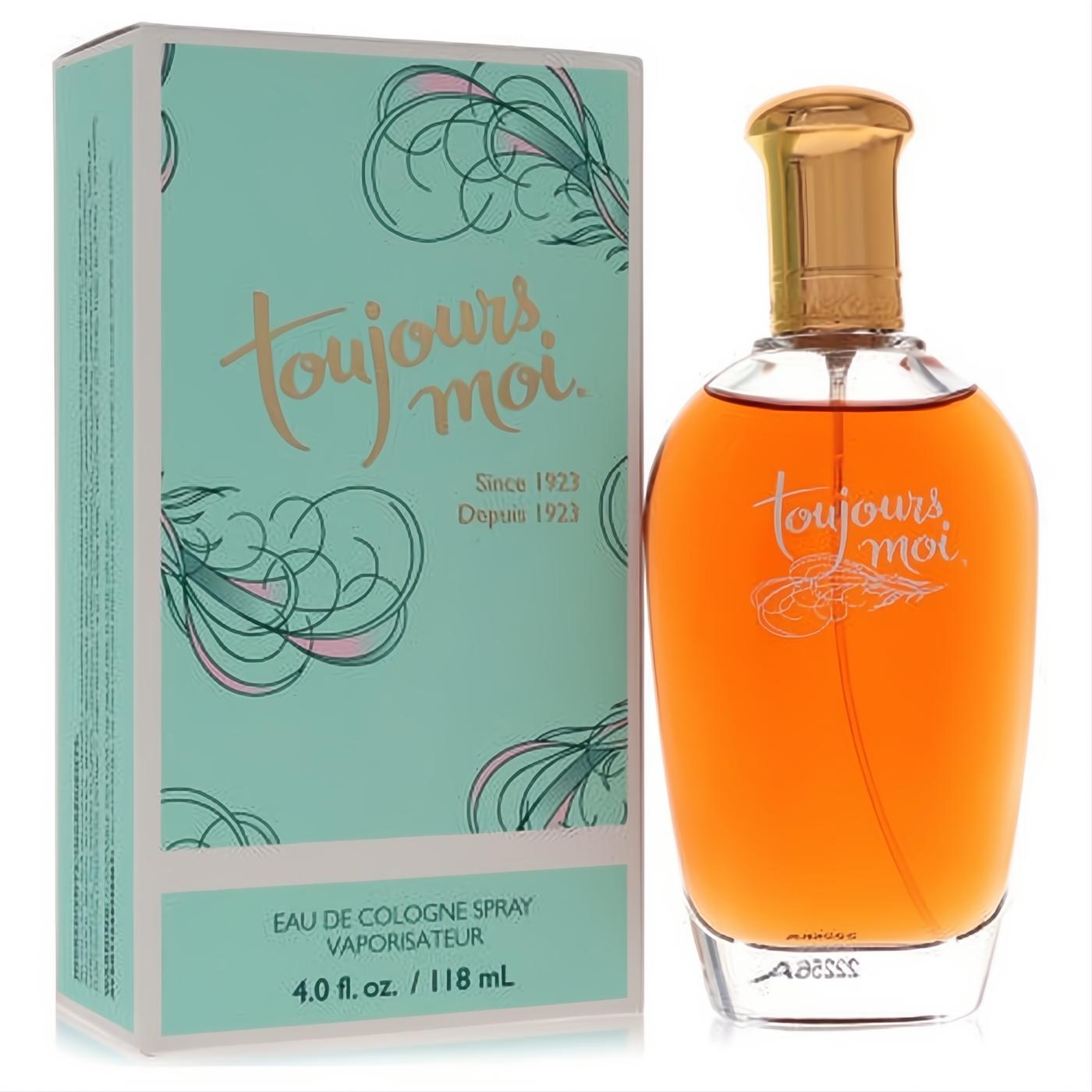 Discover Tou Jour Moi by Dana 4 oz Eau De Cologne spray. Features amber liquid, gold cap, and a beautiful teal vintage-inspired box.