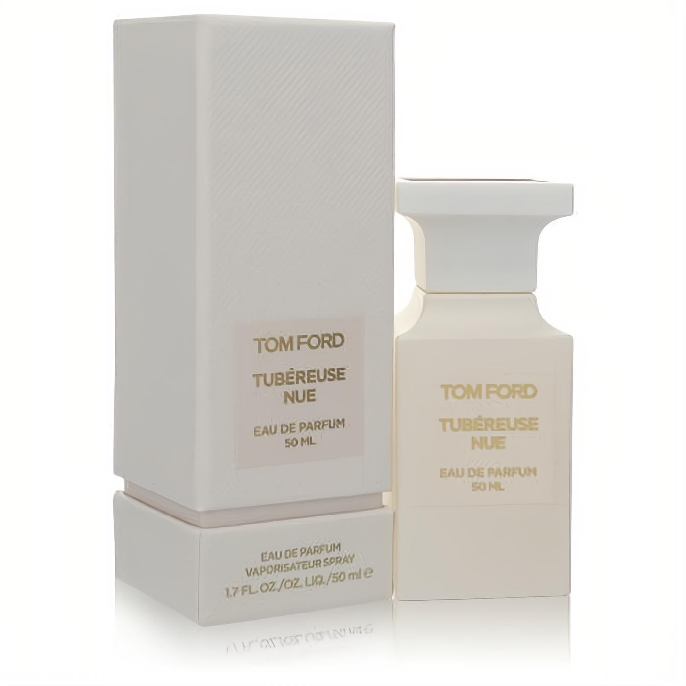 Luxurious Tom Ford Tubereuse Nue 50ml Eau De Parfum. Cream bottle and textured box with elegant gold lettering.