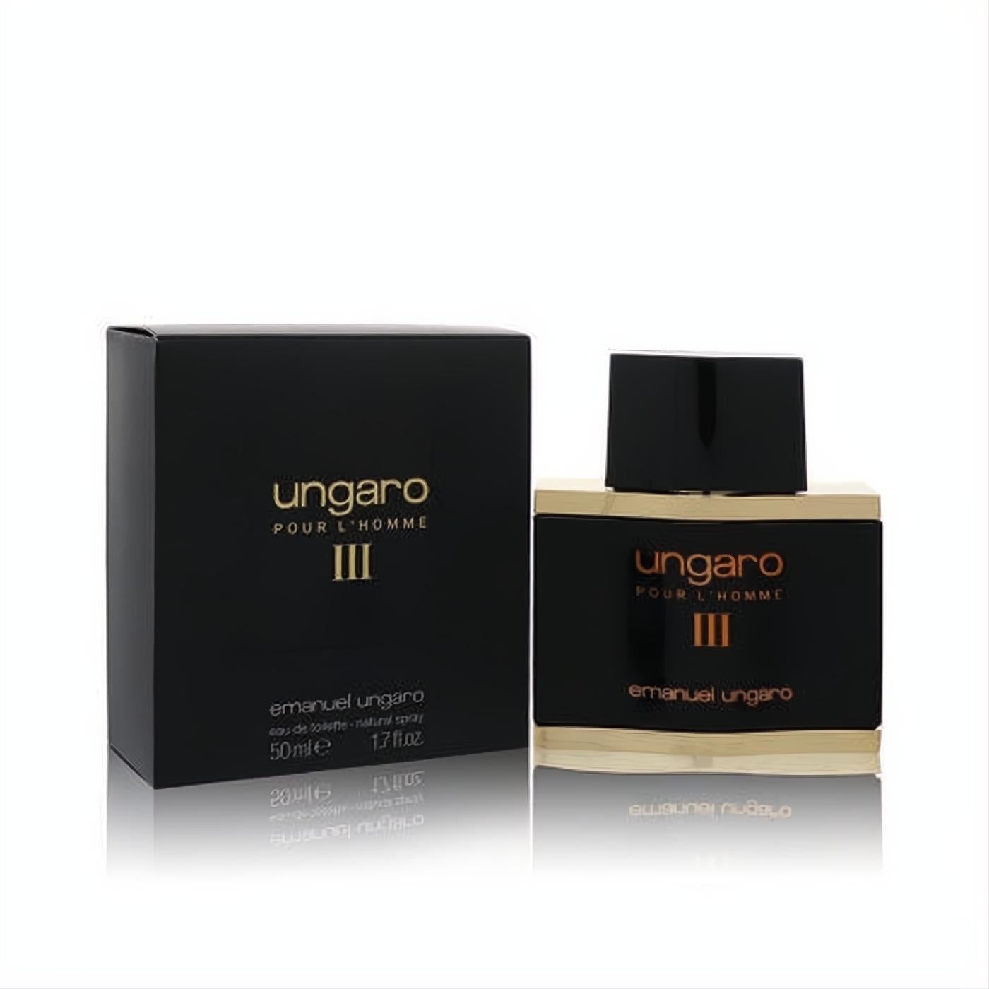 Discover Ungaro III 1.7 oz EDT. A sleek black bottle with a bold gold label and matching black box for men.