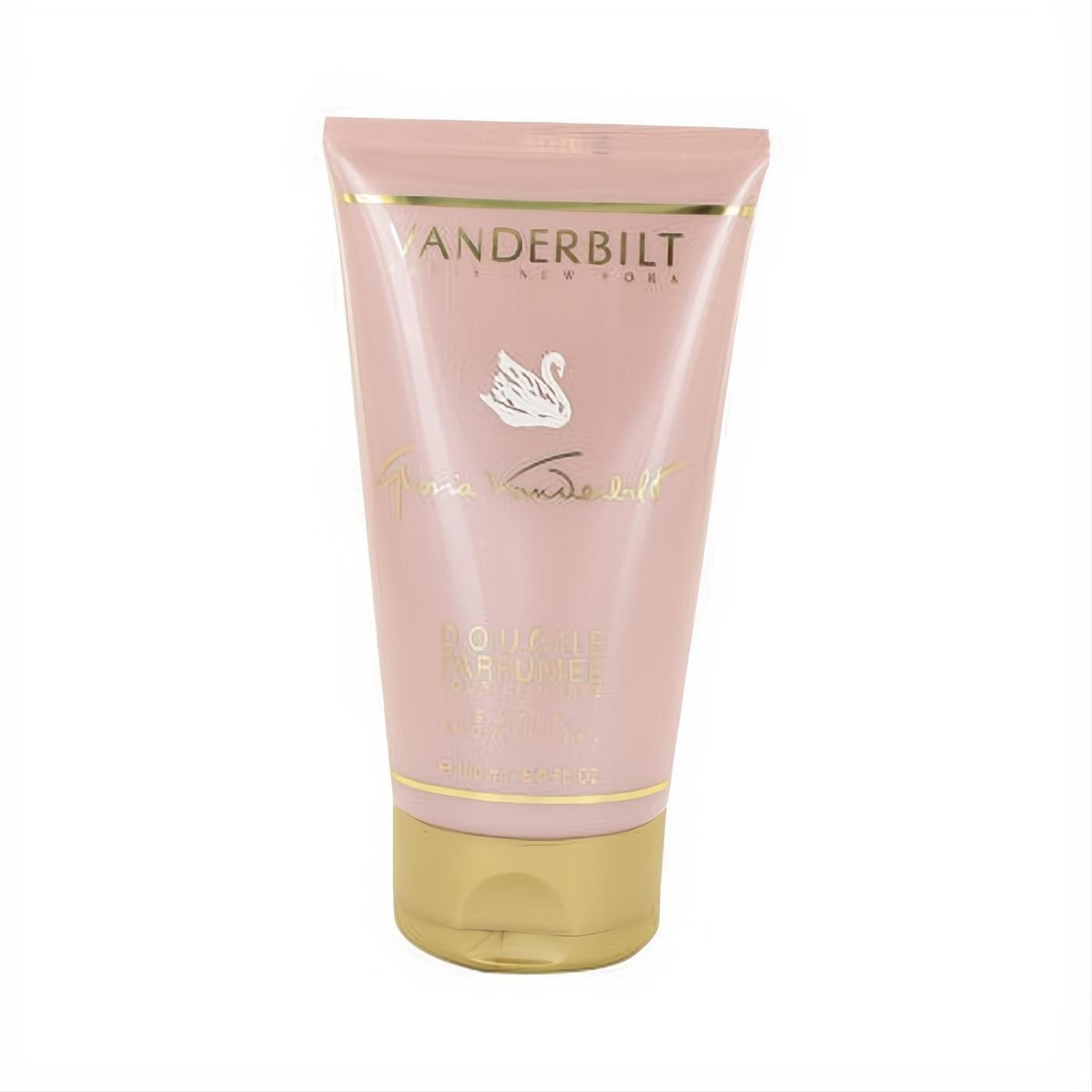 Luxurious Vanderbilt by Gloria Vanderbilt 5 oz shower gel, pink tube with elegant gold cap and iconic swan logo.