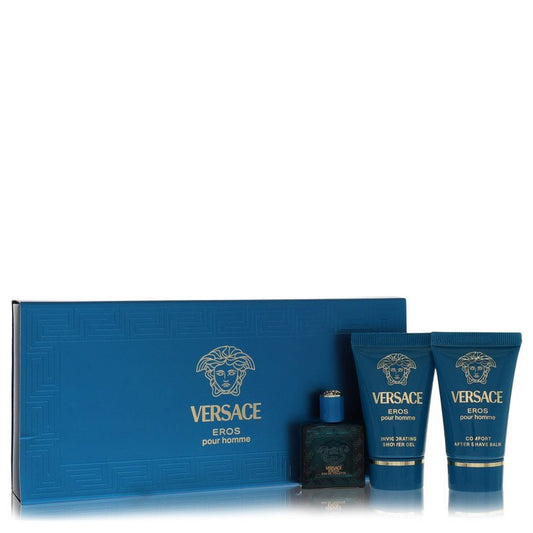 Versace Eros by Versace - Gift Set -- .17 oz Mini EDT + .8 oz Shower Gel + .8 oz After Shave Balm