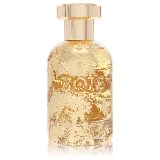 Exquisite Bois 1920 Vento Di Fiori perfume spray bottle, adorned with shimmering gold leaf and a polished gold cap.