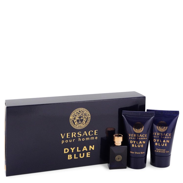 Versace Pour Homme Dylan Blue by Versace - Gift Set -- 0.17 oz Mini EDT + 0.8 oz After Shave Balm + 0.8 oz Shower Gel