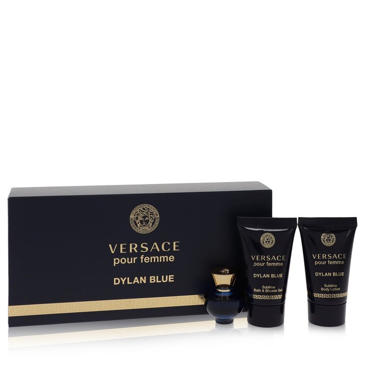 Versace Pour Femme Dylan Blue by Versace - Gift Set -- 0.17 oz Mini EDP + 0.8 oz Body Lotion + 0.8 oz Shower Gel