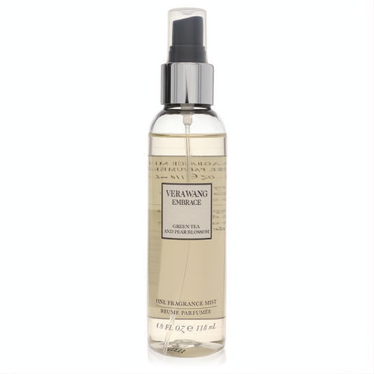 Invigorating Vera Wang Embrace Green Tea & Pear Blossom 4 oz fragrance mist in a sleek clear bottle with pale green liquid.