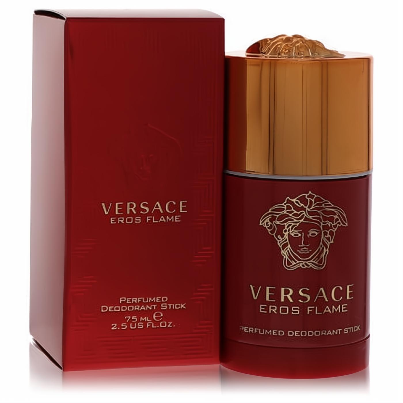 Ignite your senses with Versace Eros Flame 2.5 oz perfumed deodorant stick. Fiery red, gold Medusa cap, matching box.