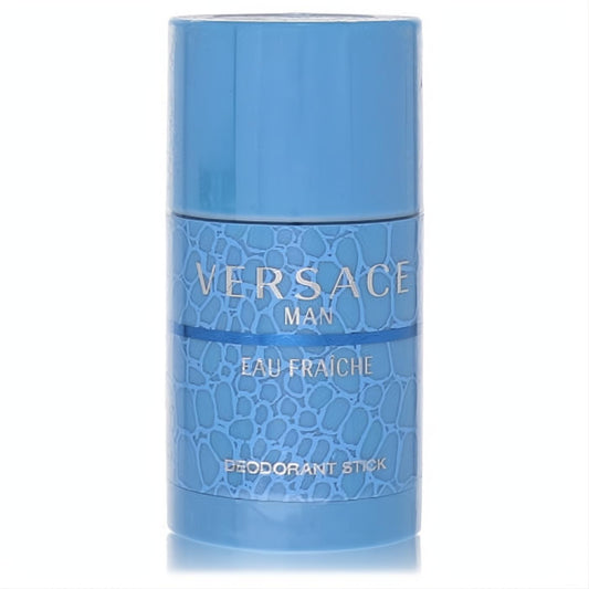 Stylish light blue Versace Man Eau Fraiche 2.5 oz deodorant stick with unique crocodile-textured design.
