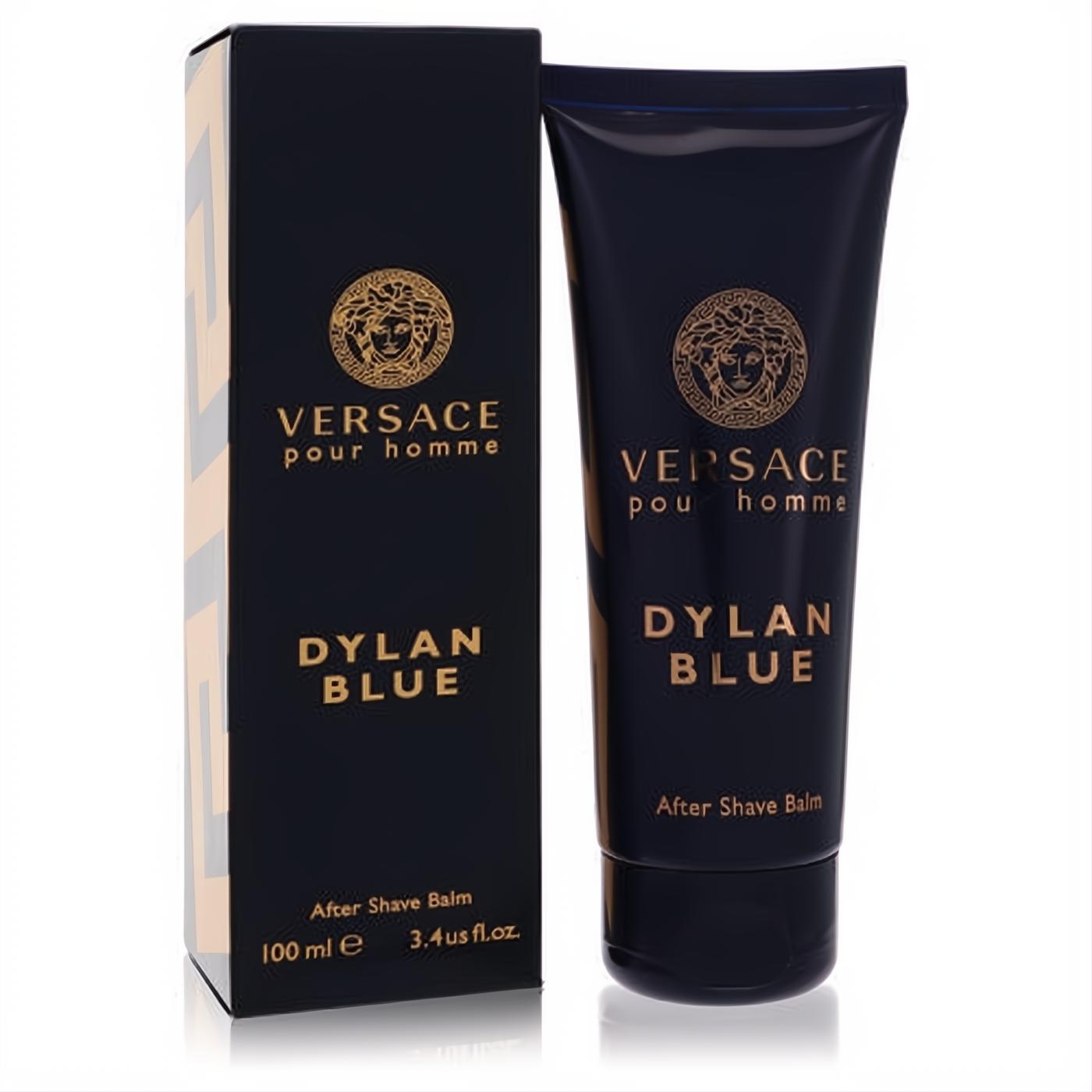 Versace Pour Homme Dylan Blue After Shave Balm, 3.4 oz. Sleek dark blue tube and box with iconic gold Medusa logo.