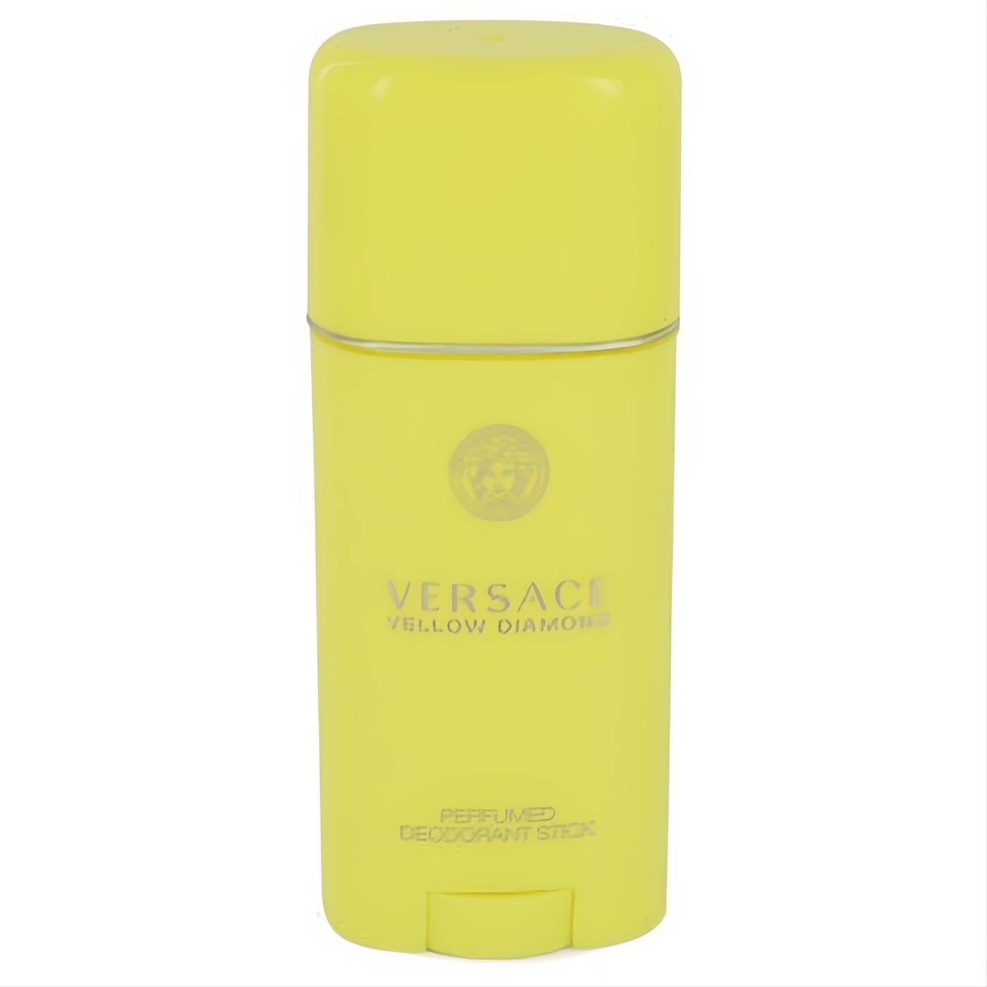 Sleek yellow Versace Yellow Diamond perfumed deodorant stick, featuring iconic silver Medusa logo.