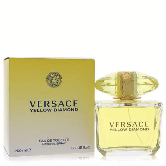 Versace Yellow Diamond 6.7 oz EDT spray. Luxurious yellow bottle with a stunning faceted diamond cap and matching box.