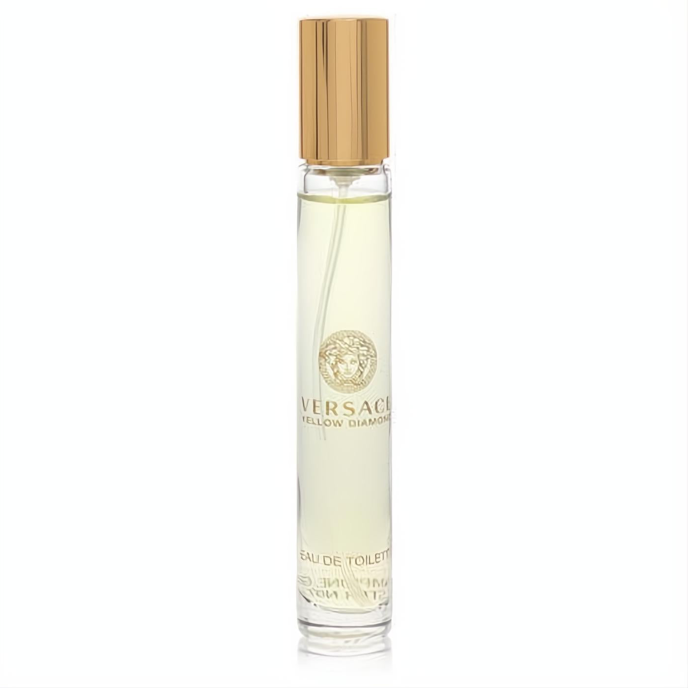 Versace Yellow Diamond .33 oz mini EDT travel spray. Clear bottle, radiant pale yellow fragrance, and elegant gold cap.