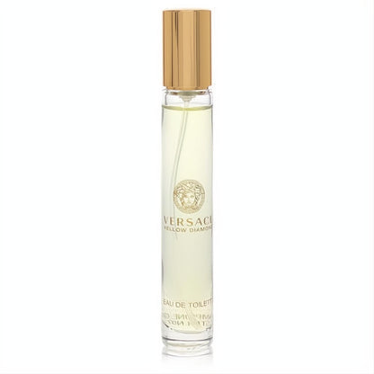 Versace Yellow Diamond .33 oz mini EDT travel spray. Clear bottle, radiant pale yellow fragrance, and elegant gold cap.