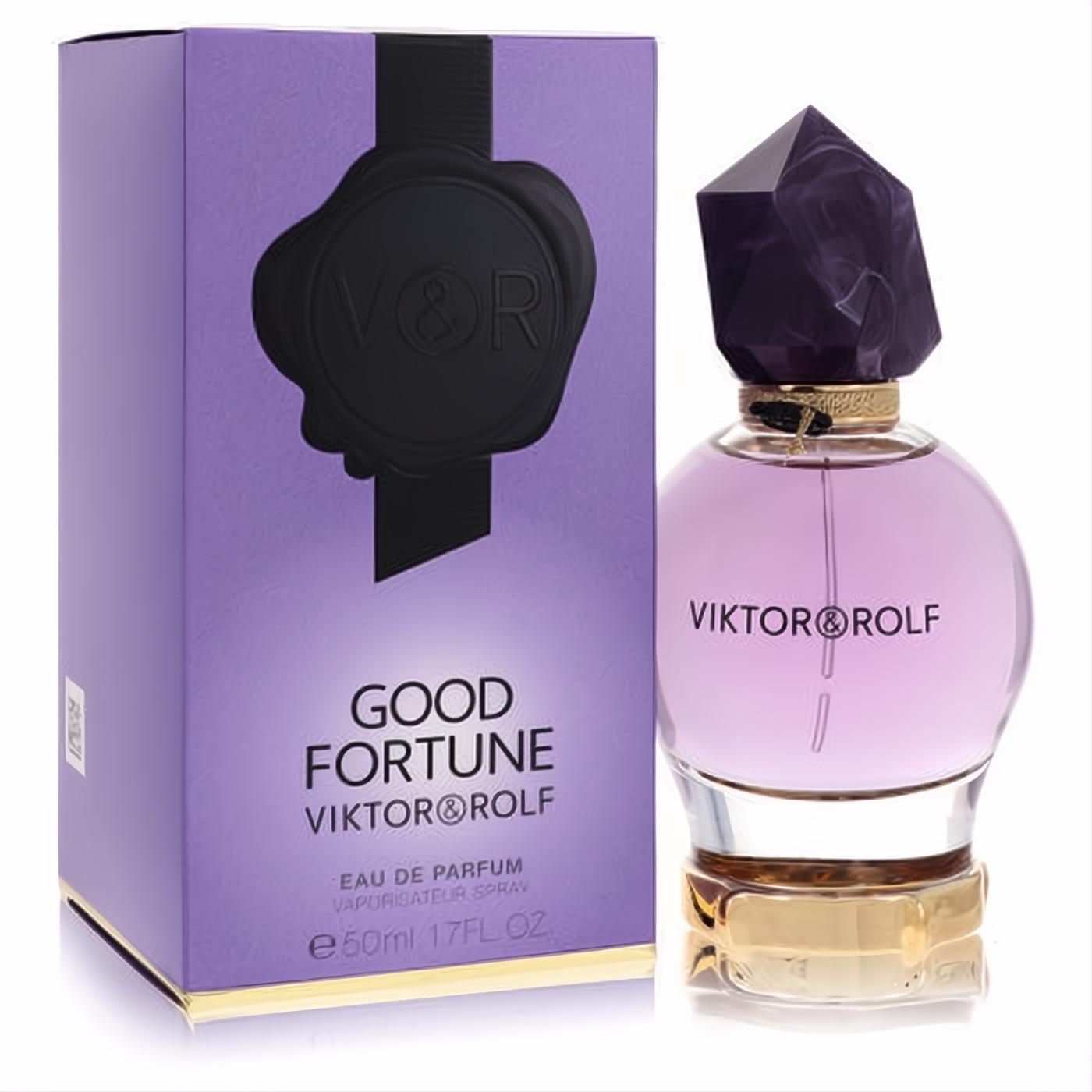 Good Fortune Viktor & Rolf 1.7 oz EDP. Elegant purple bottle, faceted crystal cap, and matching box for women.