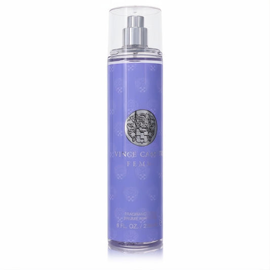 Chic Vince Camuto Femme 8 oz women's body fragrance. Lavender bottle, silver emblem, clear cap.