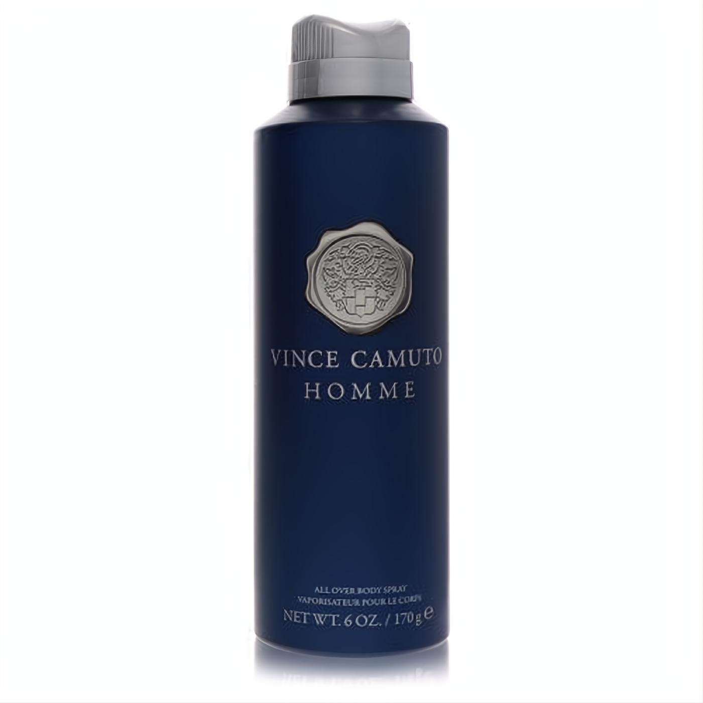 Vince Camuto Homme 6 oz men's body spray. Bold navy can, silver cap, and signature embossed emblem.