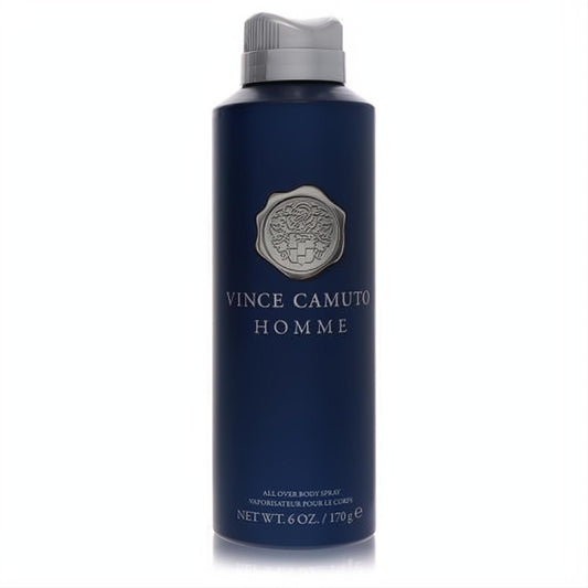 Vince Camuto Homme 6 oz men's body spray. Bold navy can, silver cap, and signature embossed emblem.