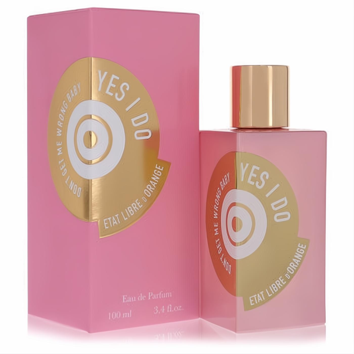 Yes I Do by Etat Libre D'Orange 3.4 oz EDP. Chic pink glass bottle with gold cap and matching box, featuring a distinctive circular label.
