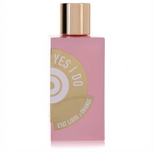 Luxurious Yes I Do Etat Libre D'Orange 3.4 oz women's perfume. Pink glass bottle, gleaming gold cap, and elegant 'Yes I Do' label.