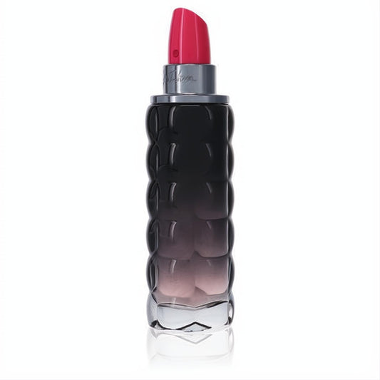 Cacharel Yes I am Pink First women's perfume. Chic dark ombre bottle with textured design and vibrant pink lipstick cap.