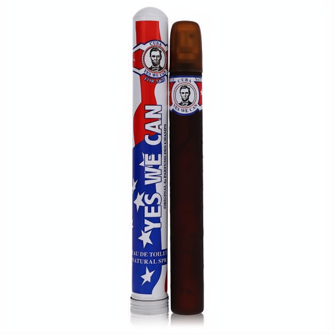 Bold Yes We Can 1.17 oz men's cologne bottle, shaped like a cigar, with vibrant red, white, and blue patriotic packaging.