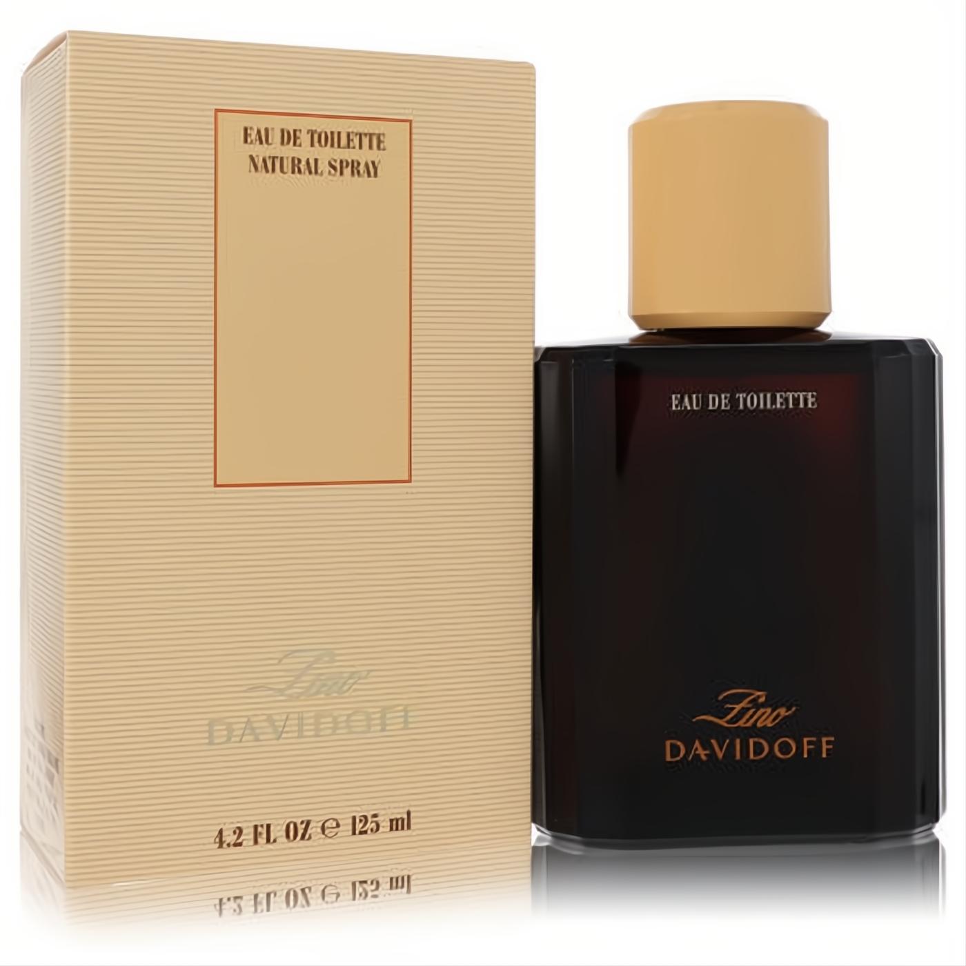 Zino Davidoff 4.2 oz men's Eau De Toilette. Dark glass bottle, gold cap, and classic beige box.