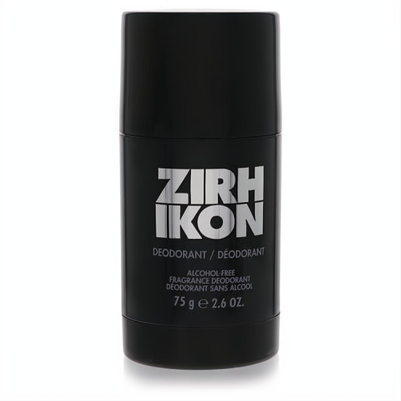 Zirh Ikon 2.6 oz alcohol-free fragrance deodorant stick. Sleek black container with bold silver branding for men.