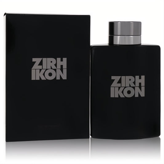 Zirh Ikon 4.2 oz men's Eau De Toilette: sleek matte black bottle with silver cap, presented with its matching box.