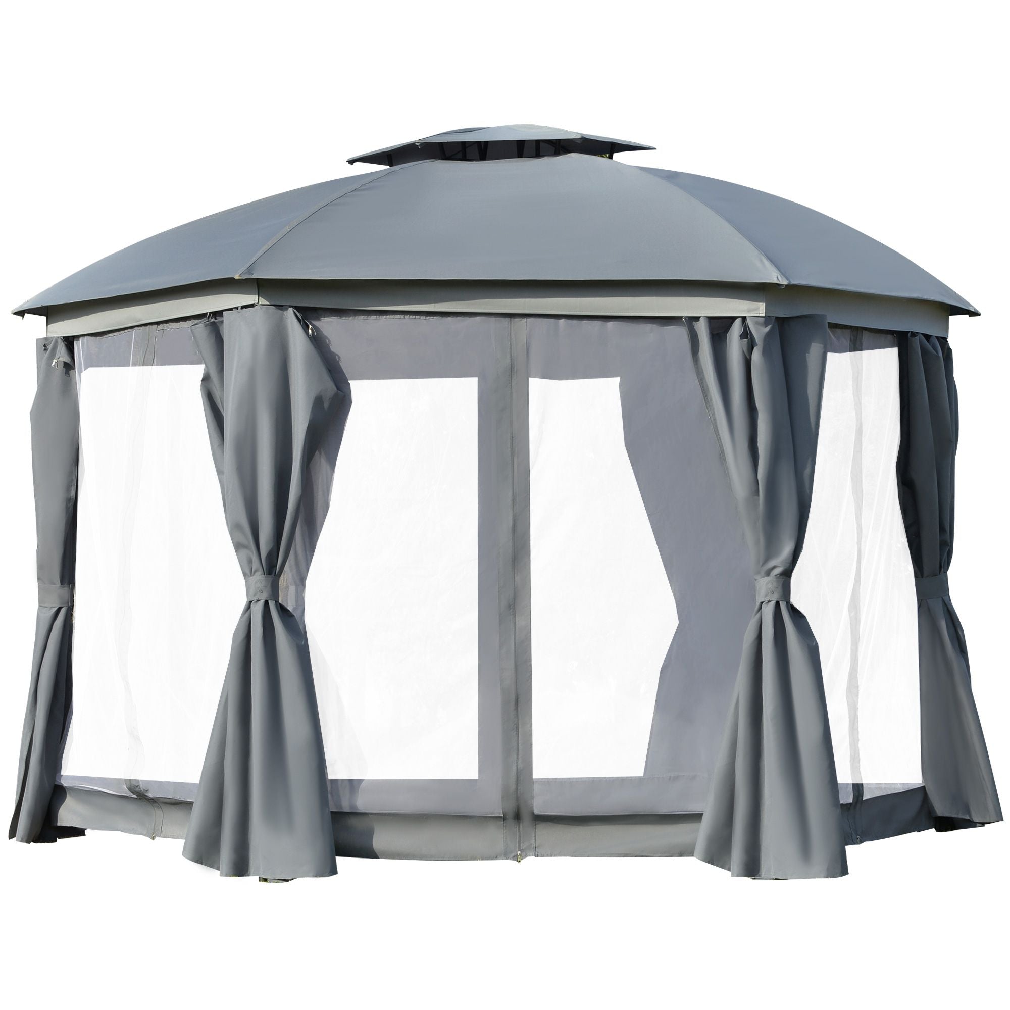 12x12 Canopy Gazebo, Double Roof & Netting Curtains, Zippered Doors, Gray