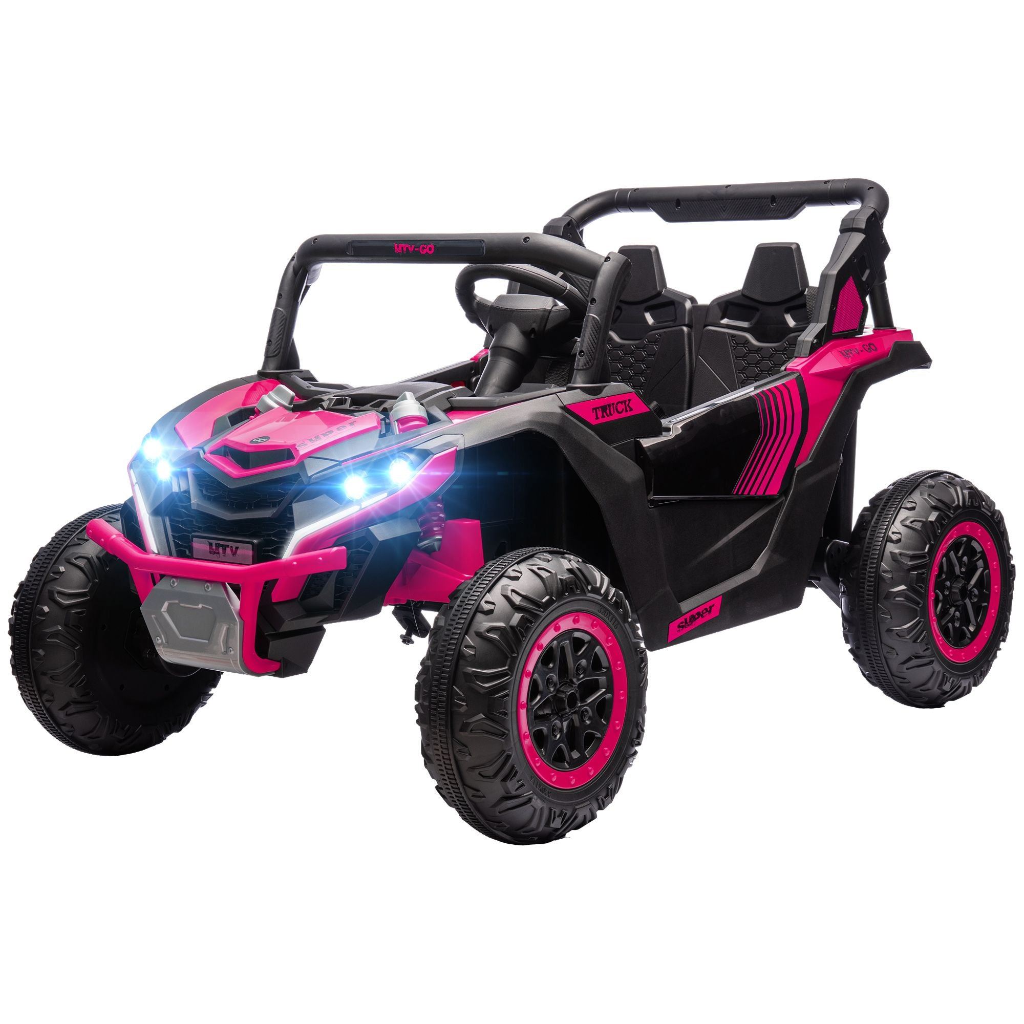 24V 7AH Ride on Car, 2 Seater 4MPH Ride on UTV with 4 Shock Absorbers, Music Horn LED Lights, for 3-8 Years, Pink