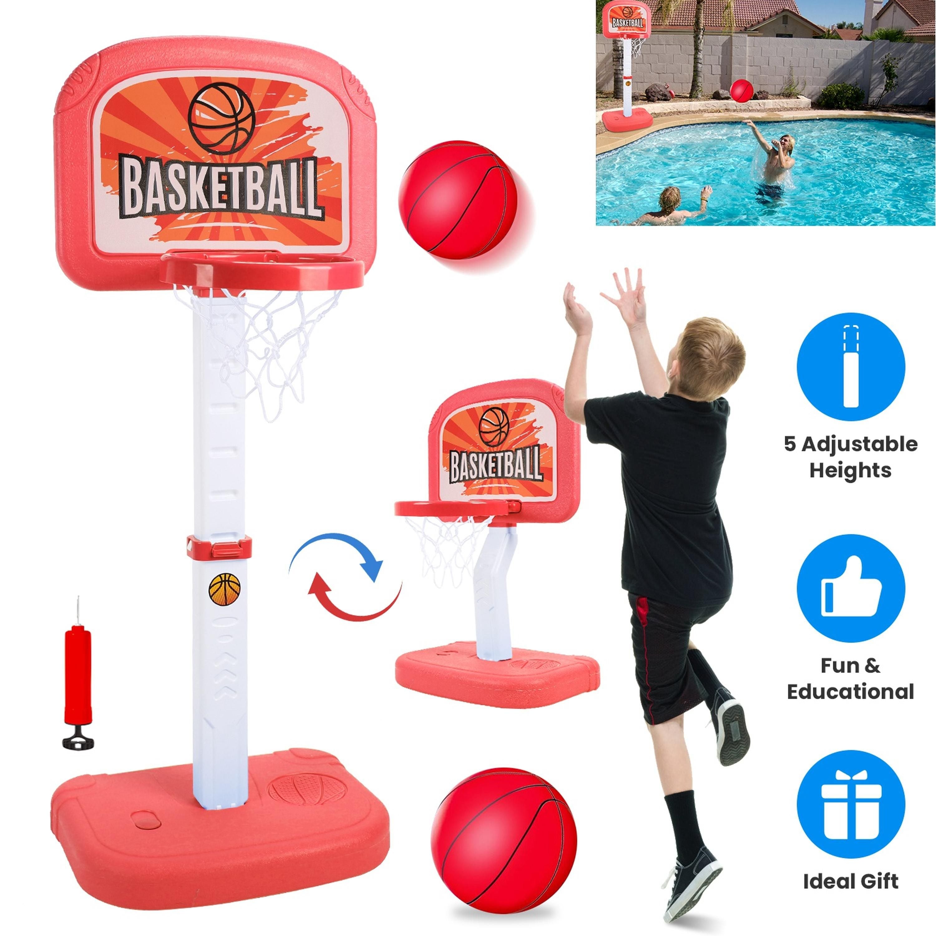 2 In 1 Poolside Basketball Game Set Pool Basketball Goal Indoor Outdoor Kids Basketball Court Water Basketball Toy with 2 Balls Gift for Boys Girls Ag