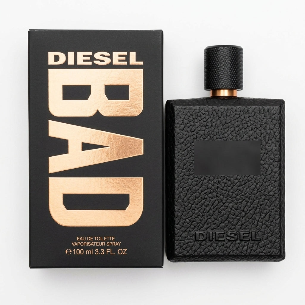 Fragrance bottle and packaging — Flat Lay - Front | Generated by Modelize