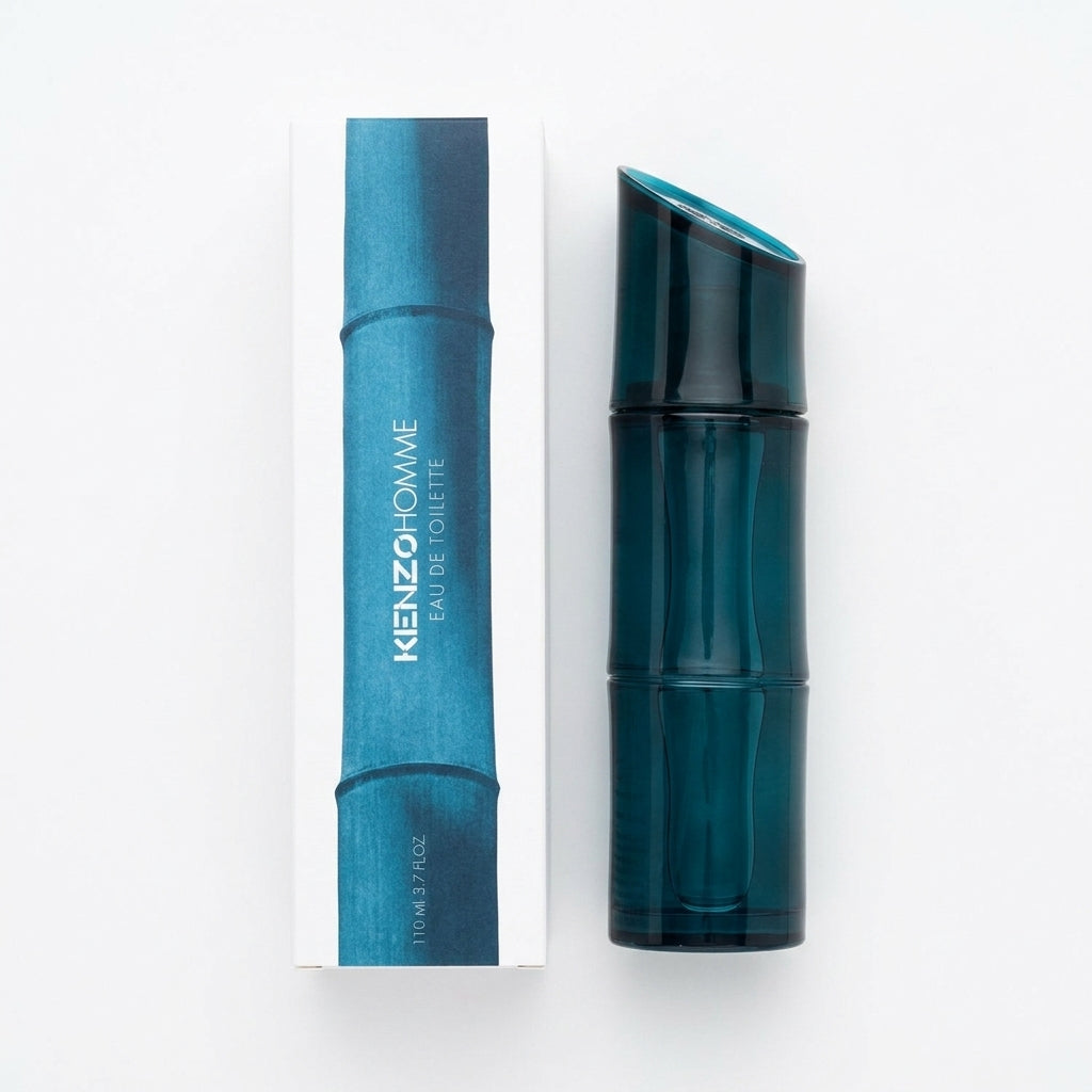 Fragrance bottle and packaging — Flat Lay - Front | Generated by Modelize