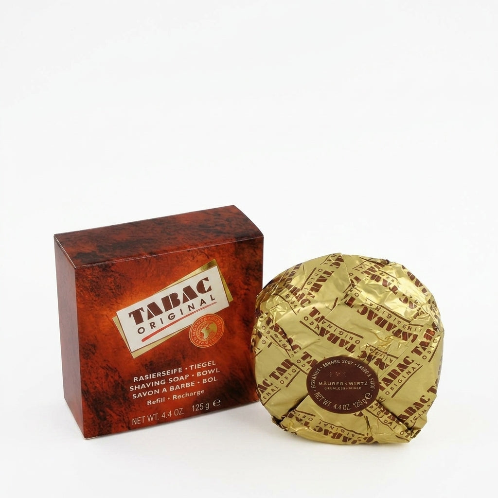 Shaving soap refill and packaging — Flat Lay - Front | Generated by Modelize