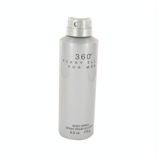 Perry Ellis 360 for Men 6.0 oz body spray. Sleek silver metallic aerosol can with a modern design for a refreshing scent.
