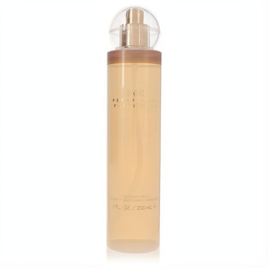 Perry Ellis 360 women's 8 oz body mist. Sleek clear bottle, radiant golden liquid, and a chic clear dome cap.
